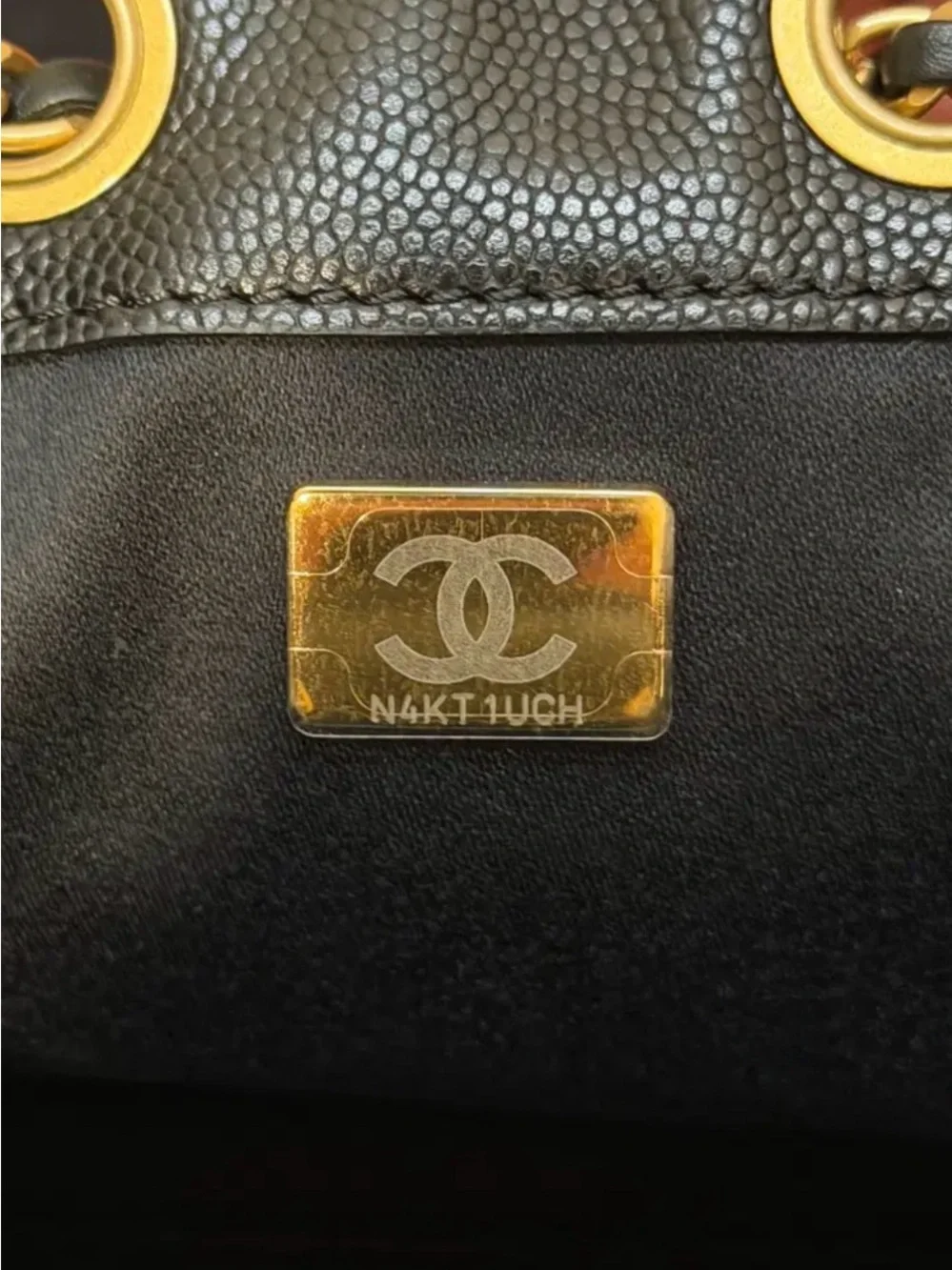 CHANEL 25 Black Caviar Quilted Shoulder Bag with Gold Chain Hardware